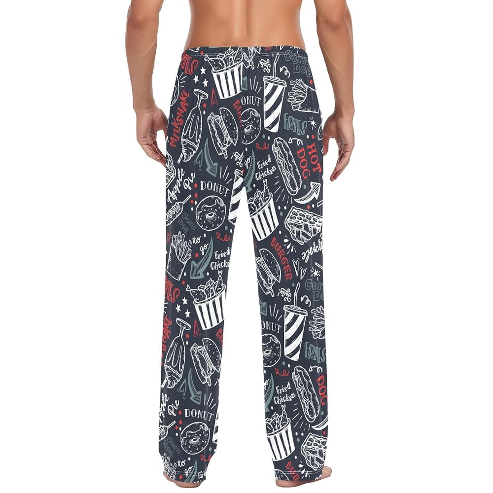 ZZKKO Pajamas Pants for Men Hand Drawn Fast Food Men's